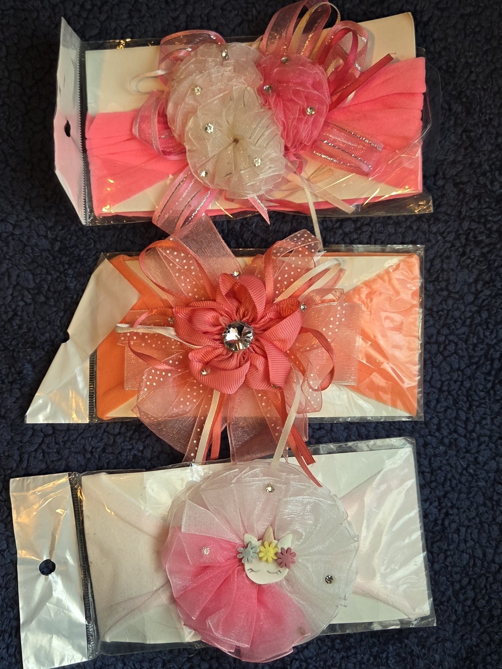 Girls Floral Ribbon Headbands - Pink, Coral & Cream